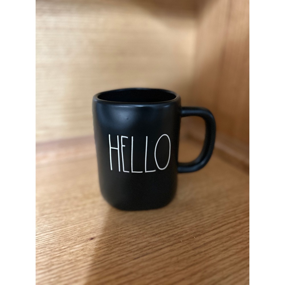Rae Dunn Hello Mug Matte Black White Lettering Artisan Collection Ceramic